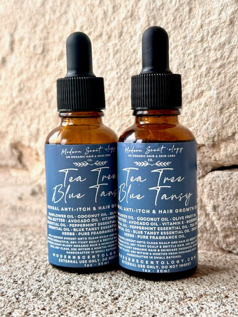 TEA TREE · BLUE TANSY Anti Itch & Growth Oil